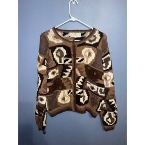VTG The Peruvian Connection Art To Wear Multi Colored‎ Cardigan SZ L 100% Alpaca